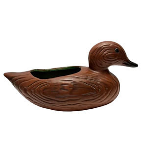 Vtg Decorative Brown Ceramic Duck Planter Container Figurine Stamped "USA Calif"